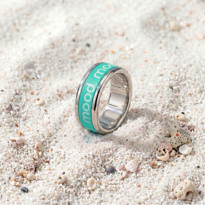 bague mood summer en acier inoxydable avec anneau interchangeable estampillé mood couleur turquoise