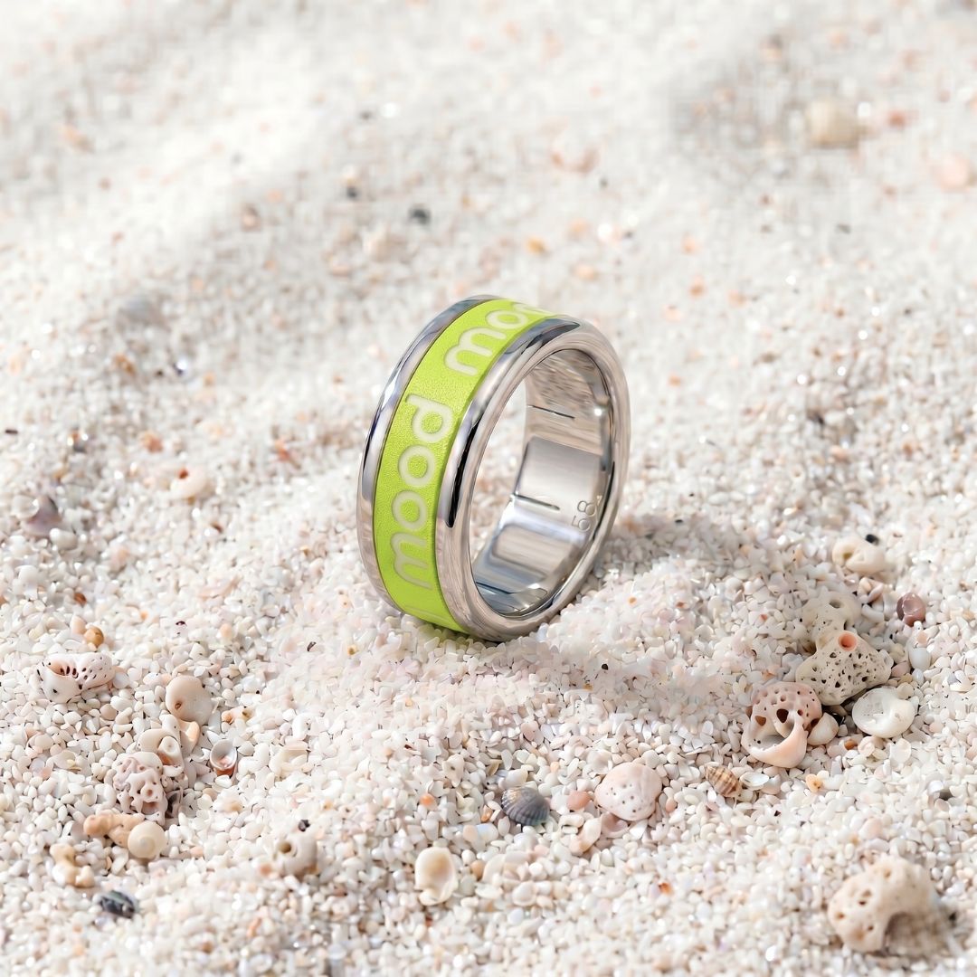 bague mood summer en acier inoxydable avec anneau interchangeable estampillé mood couleur vert