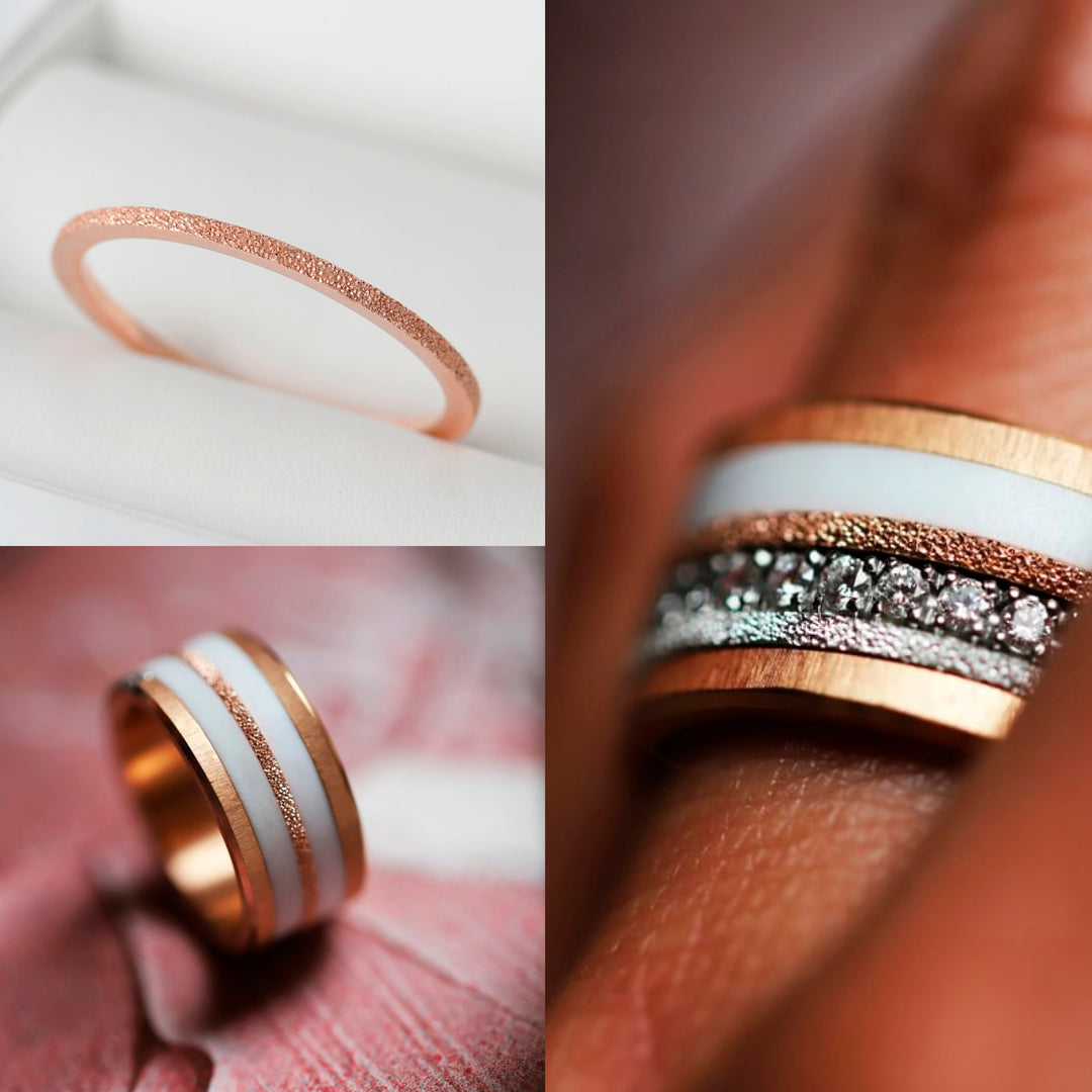 Pack de 2 anneaux(Addon Mini) en argent 925 "Neige éternelle" finition glitter rose gold pour bague mood interchangeable
