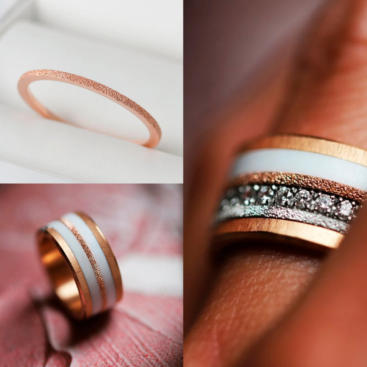Pack de 2 anneaux(Addon Mini) en argent 925 "Neige éternelle" finition glitter rose gold pour bague mood interchangeable