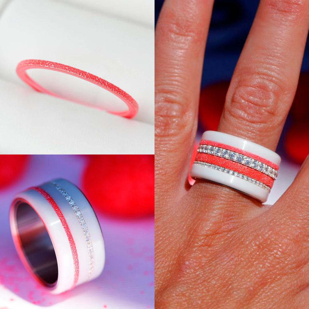 🍓 Set of 2 Inner rings (mini addons) in 925 silver "Tagada" intense pink finish for interchangeable mood ring