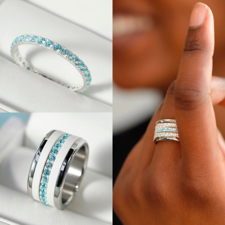 💍 Inner ring (medium addon) "Celestial Aura" in 925 silver set with blue zircons