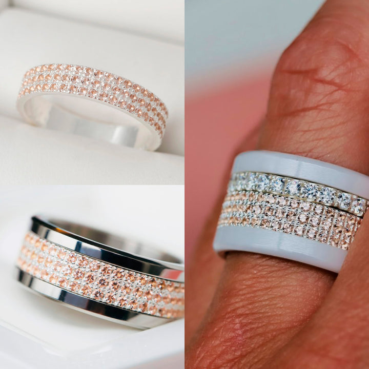💍 Anneau (addon deux tiers) "Véla Pêche" en argent 925 serti de zircons pêches