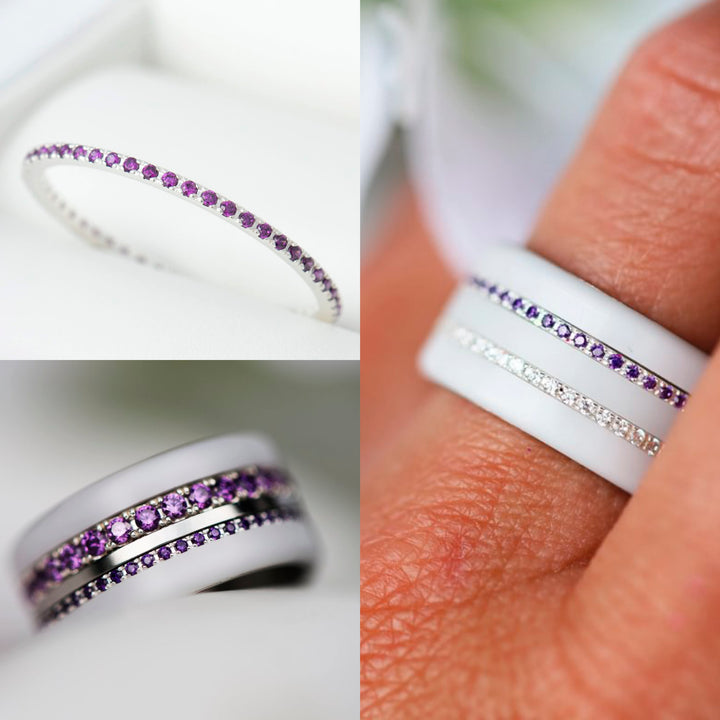 🧏🏻‍♀️  Set of 2 mini addons "Soraura" in 925 silver set with purple zircons 💜