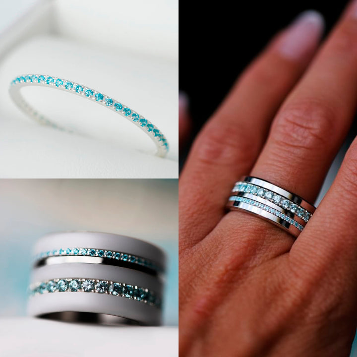 💍 Set of 2 mini addons "Celestial Aura" in 925 silver set with blue zircons