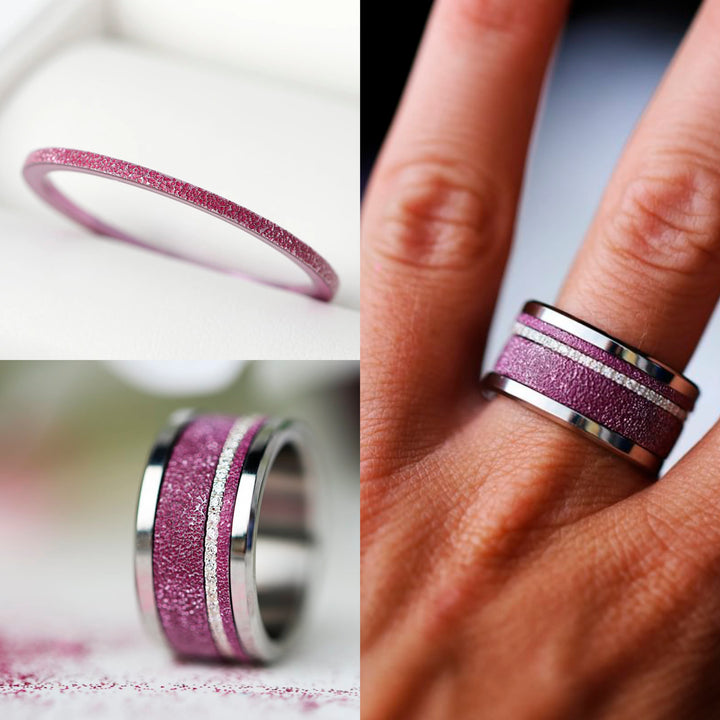 🍇 Set von 2 Innenringe (Mini Addons) aus 925er Silber "Cassis" glitter purple Ausführung für den auswechselbaren mood Ring