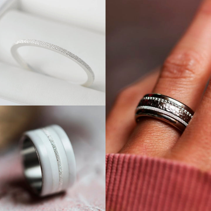 Set von 2 Innenringe (Mini Addons) aus 925er Silber "Ewiger Schnee" Glitter Ausführung  für auswechselbaren mood Ring