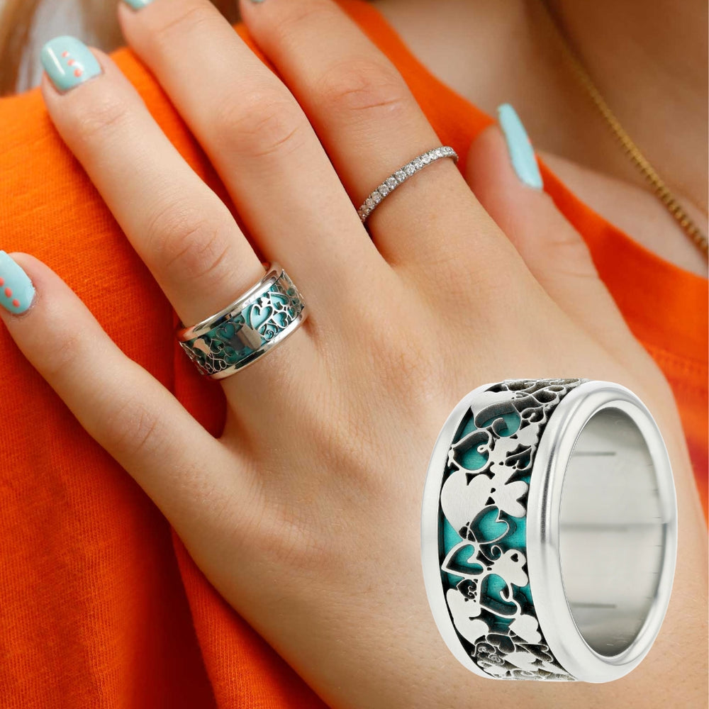 bague acier femme avec coeurs et couleur interchangeable mood turquoise