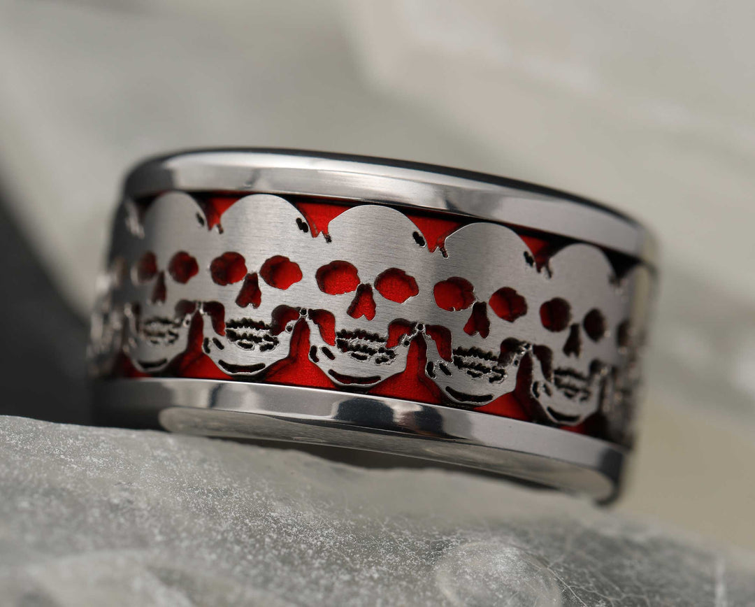 bague acier tete de mort skull mood couleur interchangeable rouge pour homme et femme