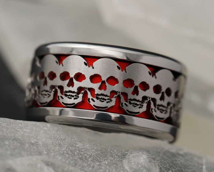 bague acier tete de mort skull mood couleur interchangeable rouge pour homme et femme