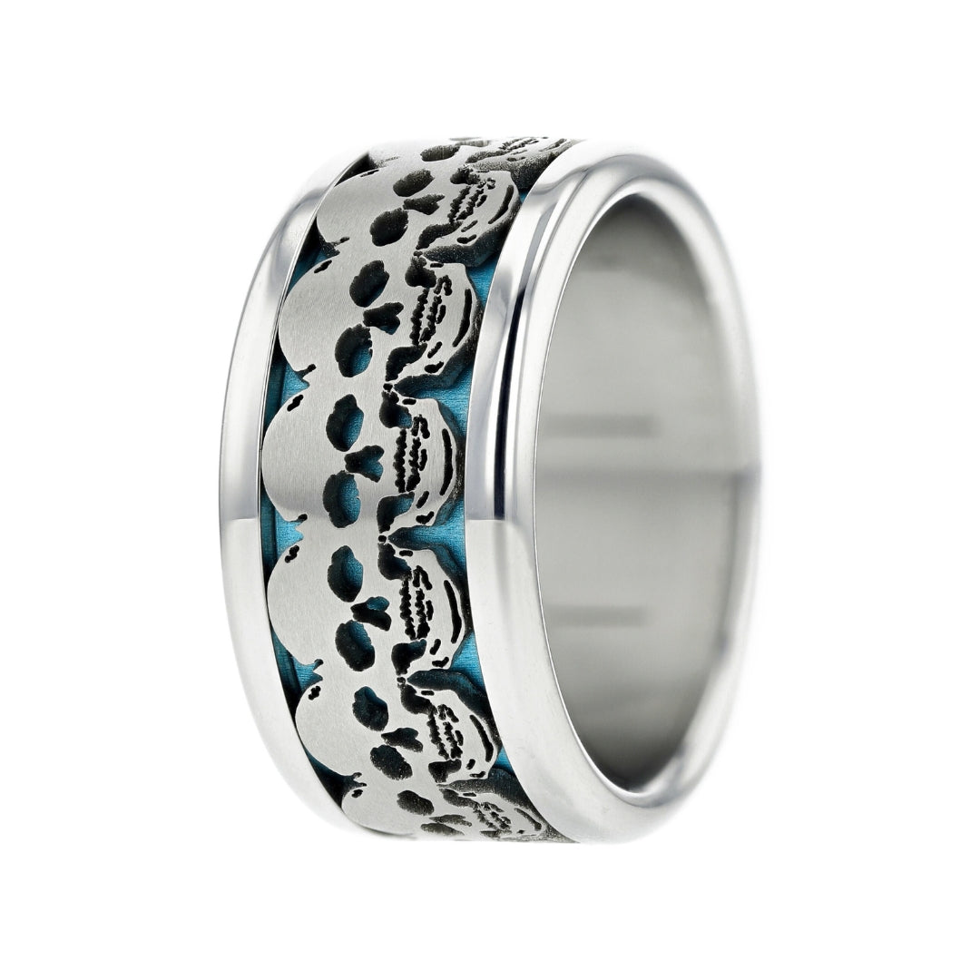 bague acier tete de mort skull mood couleur turquoise