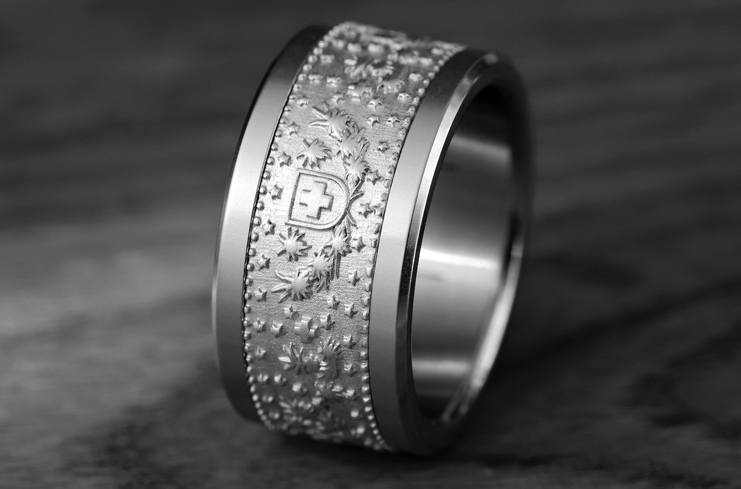 bague argent acier inoxydable avec motif suisse piece de monnaie helvetia