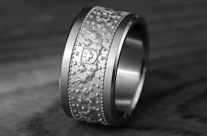 bague argent acier inoxydable avec motif suisse piece de monnaie helvetia
