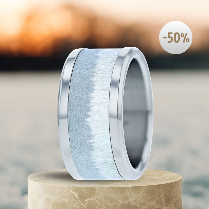 Bague mood "Cristal de givre" en acier inoxydable froissé avec anneau interchangeable