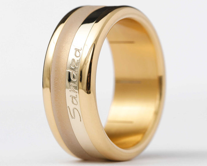 bague en acier jaune mood avec gravure du prénom à choix 5
