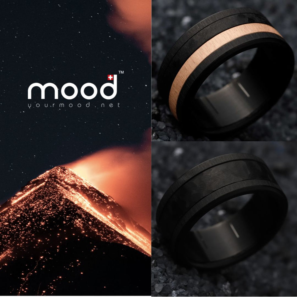 bague en acier noir volcan mood avec anneaux interchangeables