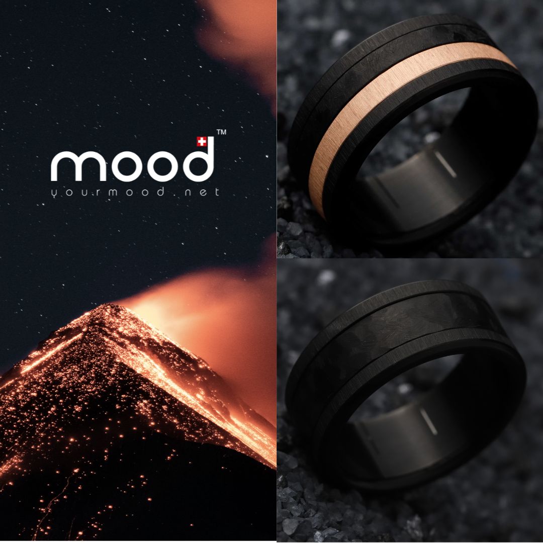 bague en acier noir volcan mood avec anneaux interchangeables