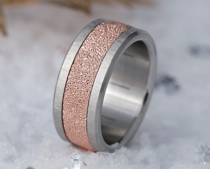 bague en argent 925 couleur rose neige éternelle pour bague mood interchangeable avec base en acier froissé