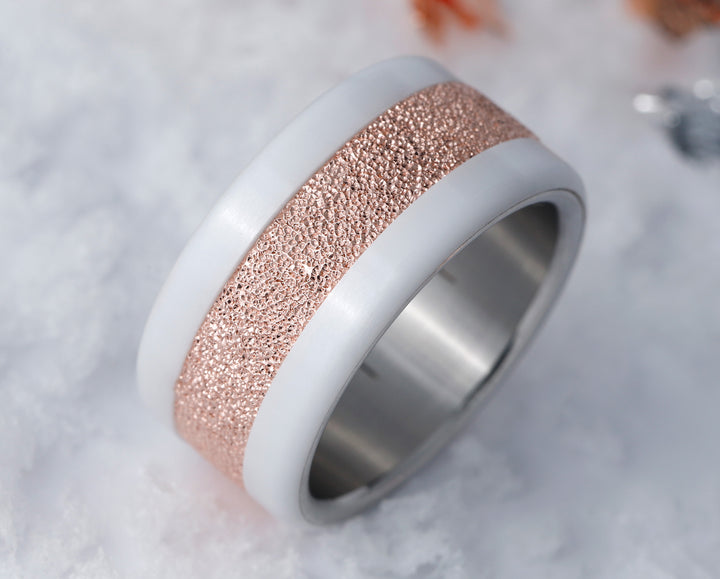 bague en argent 925 couleur rose neige éternelle pour bague mood interchangeable avec base en céramique blanche