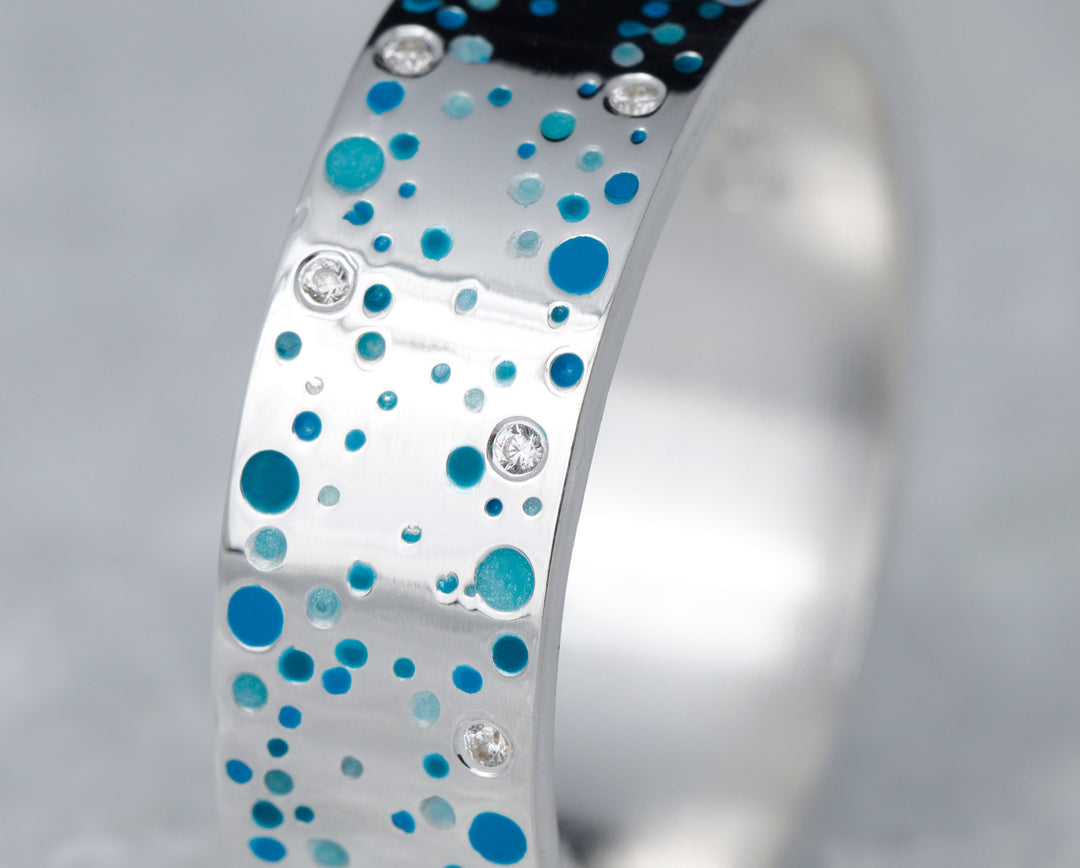 bague en argent 925 ice drop mood pour bague mood interchangeable avec diamants et motifs bleu turquoise