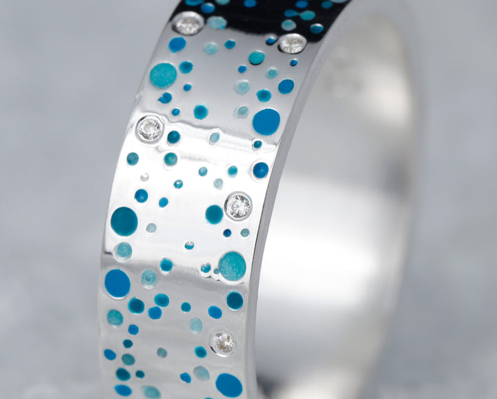 bague en argent 925 ice drop mood pour bague mood interchangeable avec diamants et motifs bleu turquoise