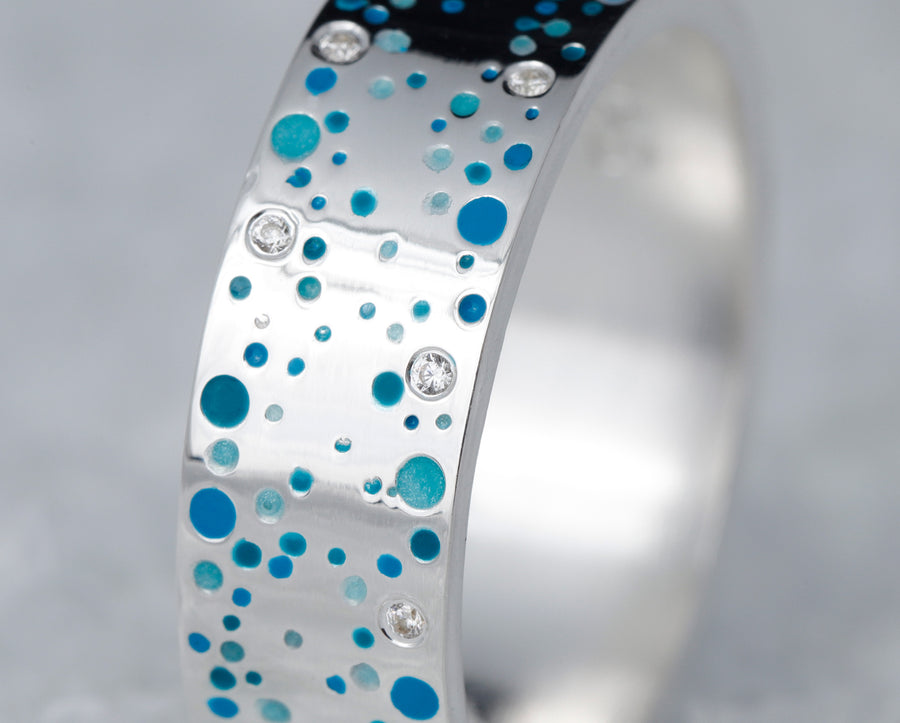 bague en argent 925 ice drop mood pour bague mood interchangeable avec diamants et motifs bleu turquoise