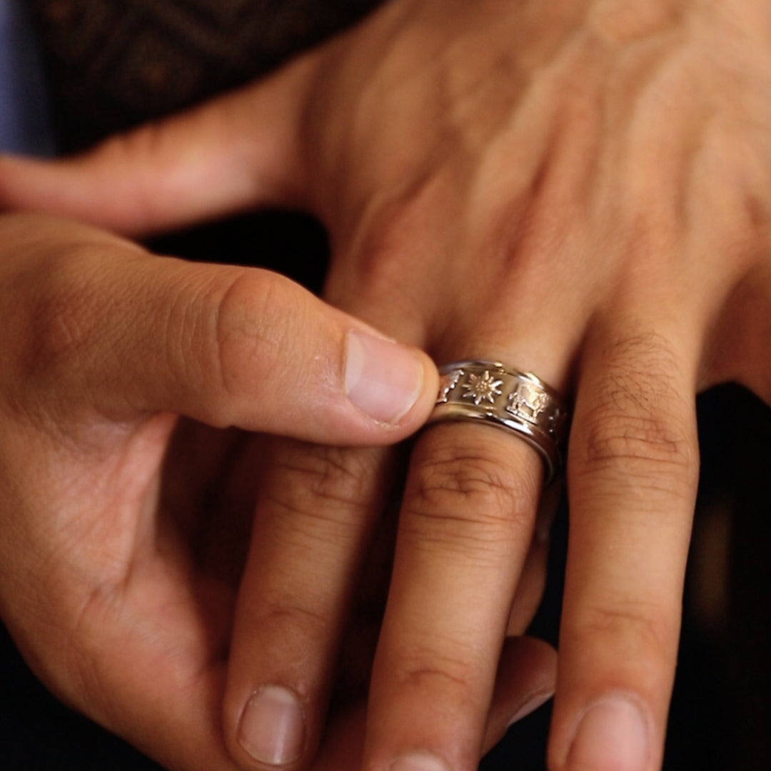 bague en argent pour homme avec motifs de la suisse fleur edelweiss et vache alpage 2