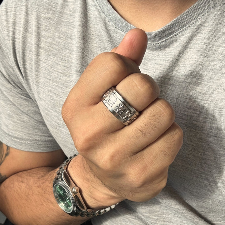 bague en argent pour homme avec motifs de la suisse fleur edelweiss et vache alpage 4