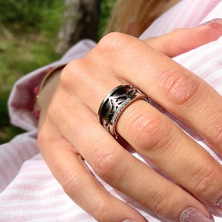 bague mood acier suisse cervin montagne avec couleur interchangeable couleur noir