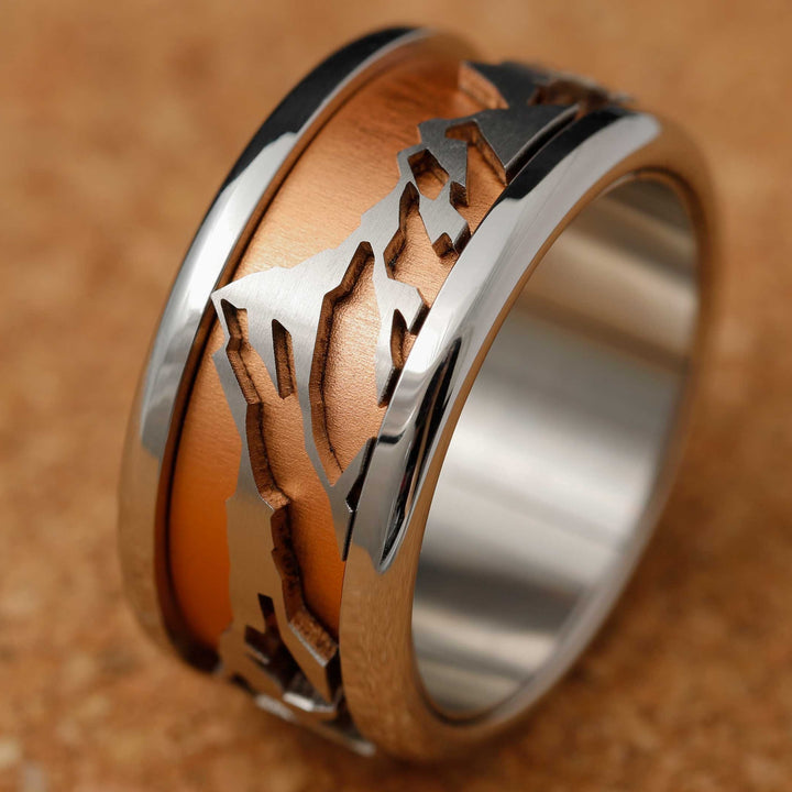 bague mood acier suisse cervin montagne avec couleur interchangeable couleur orange corail pastel