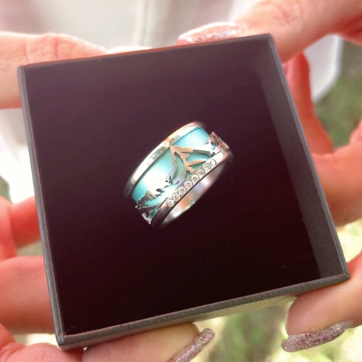 bague mood acier suisse cervin montagne avec couleur interchangeable couleur turquoise dans coffret bijou