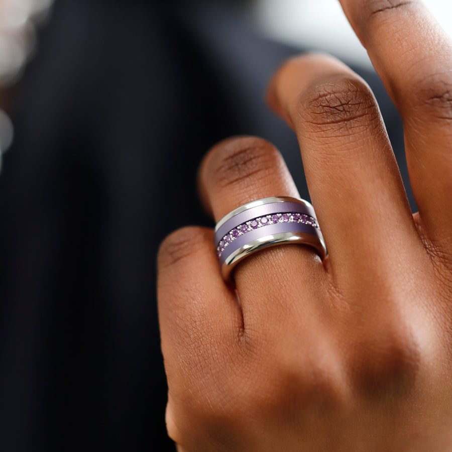 bague mood aura diamant zircon violet lila avec anneaux en aluminium