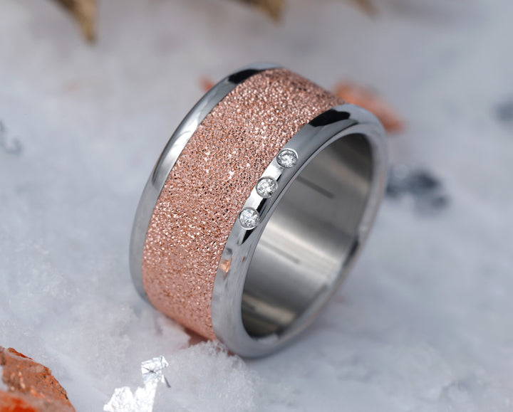 bague mood en argent 925 couleur or rose neige eternelle anneau pour bague mood interchangeable avec 3 diamants