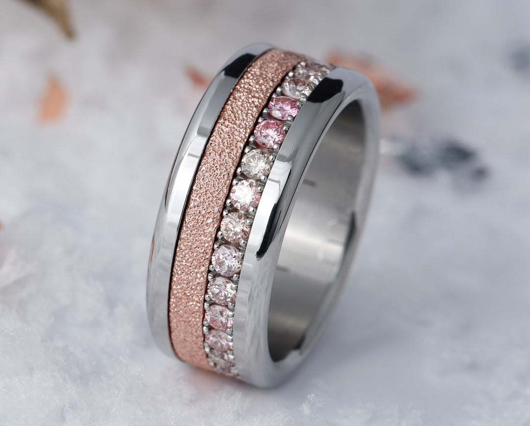 bague mood fine en argent 925 couleur or rose neige éternelle pour bague mood interchangeable avec diamants roses