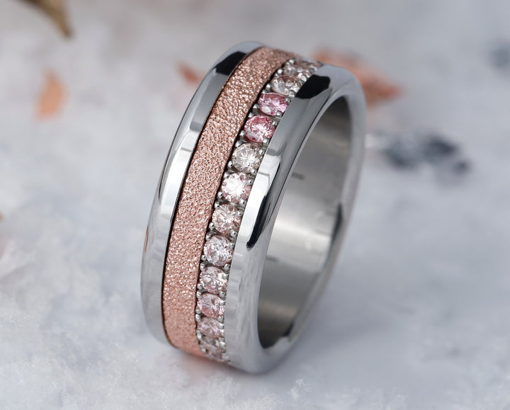 bague mood fine en argent 925 couleur or rose neige éternelle pour bague mood interchangeable avec diamants roses