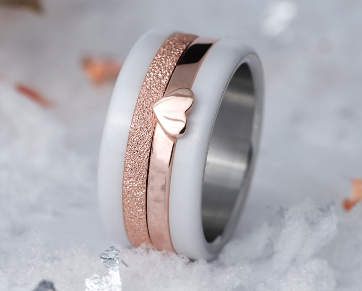 bague mood fine en argent 925 couleur or rose neige éternelle pour bague mood interchangeable avec petit coeur couleur or rose