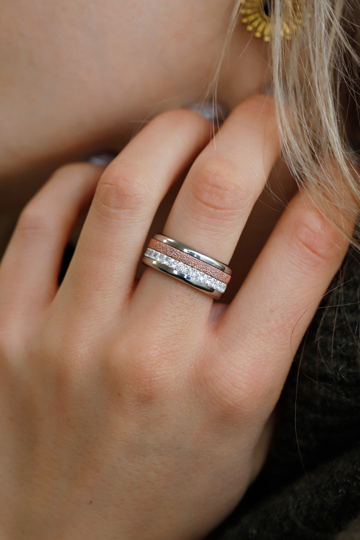 bague mood fine en argent 925 couleur or rose neige éternelle pour bague mood interchangeable sur main de femme