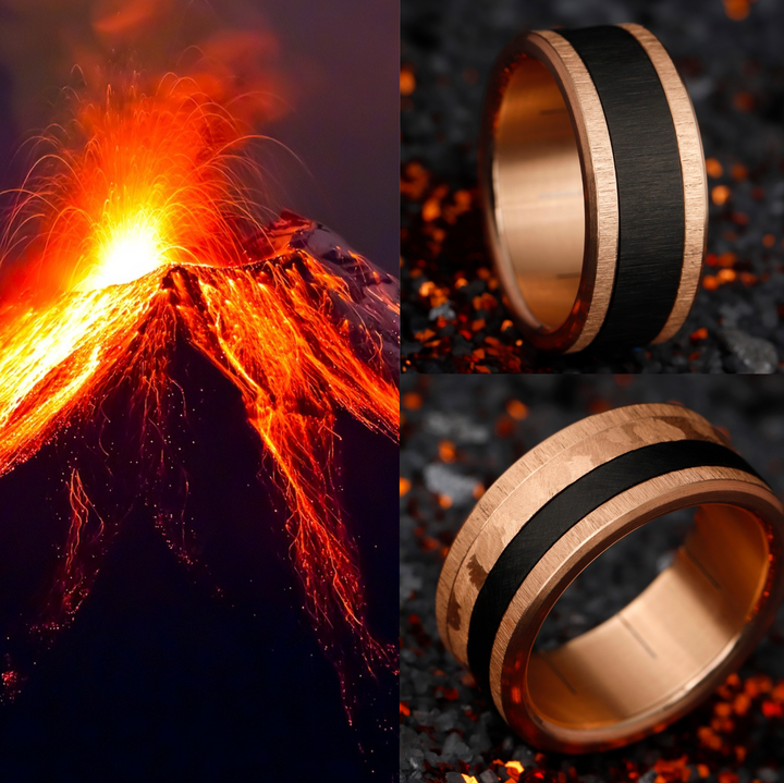 bague mood interchangeable en acier noir et rose magma 1