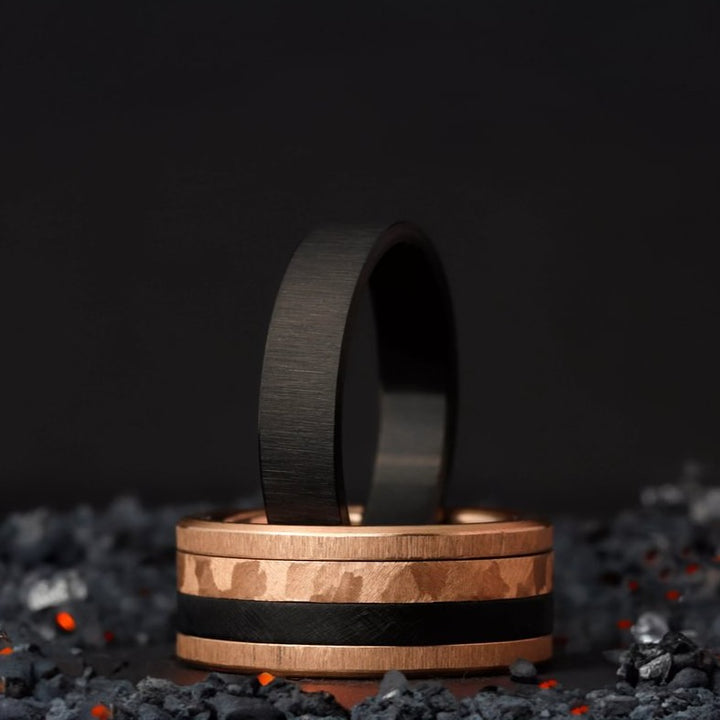 bague mood interchangeable en acier noir et rose magma 2