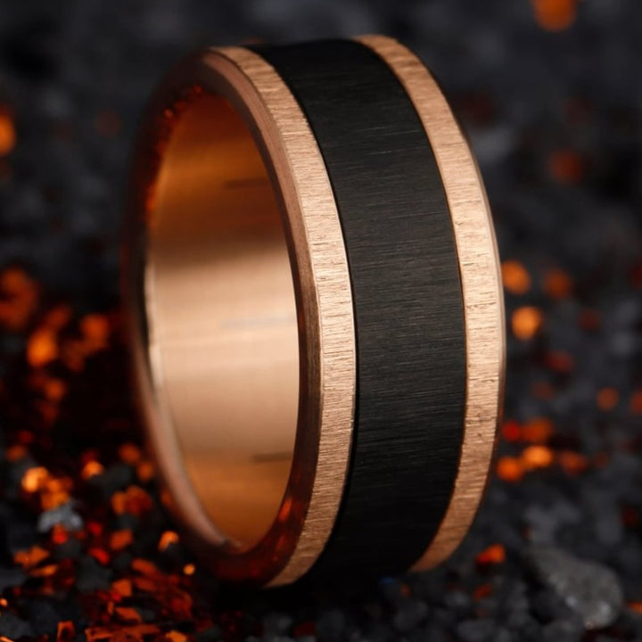 bague mood interchangeable en acier noir et rose magma 4