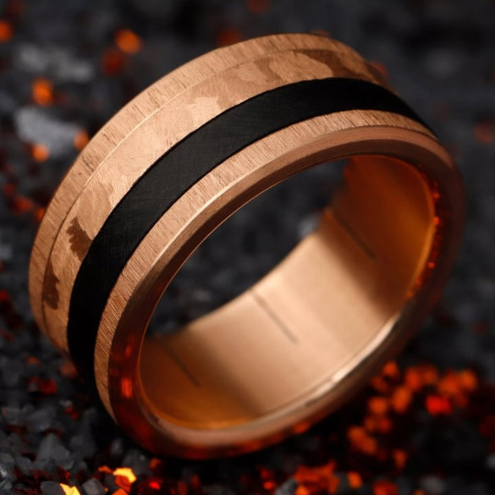 bague mood interchangeable en acier noir et rose magma 5