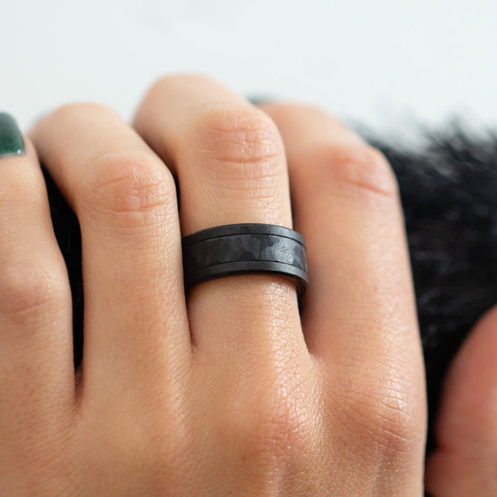 bague mood interchangeable en acier noir froissé black frost black friday 2