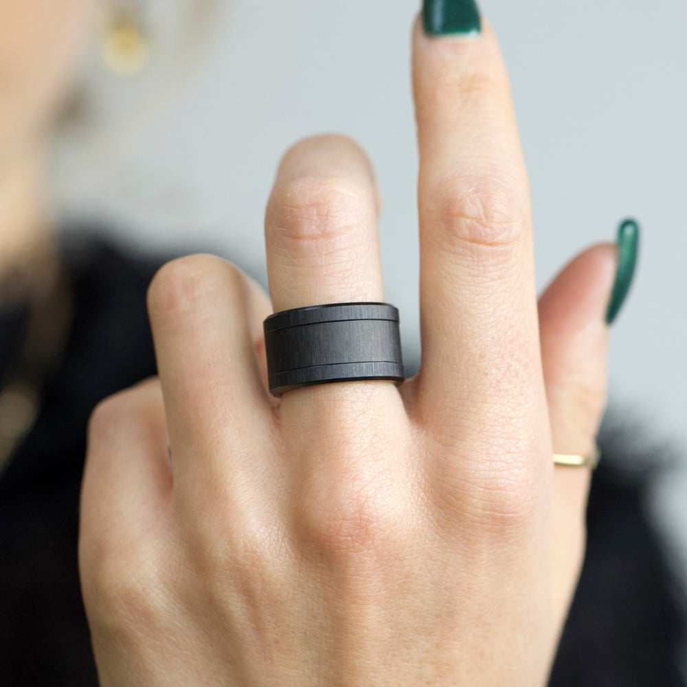 bague mood interchangeable en acier noir froissé black pearl