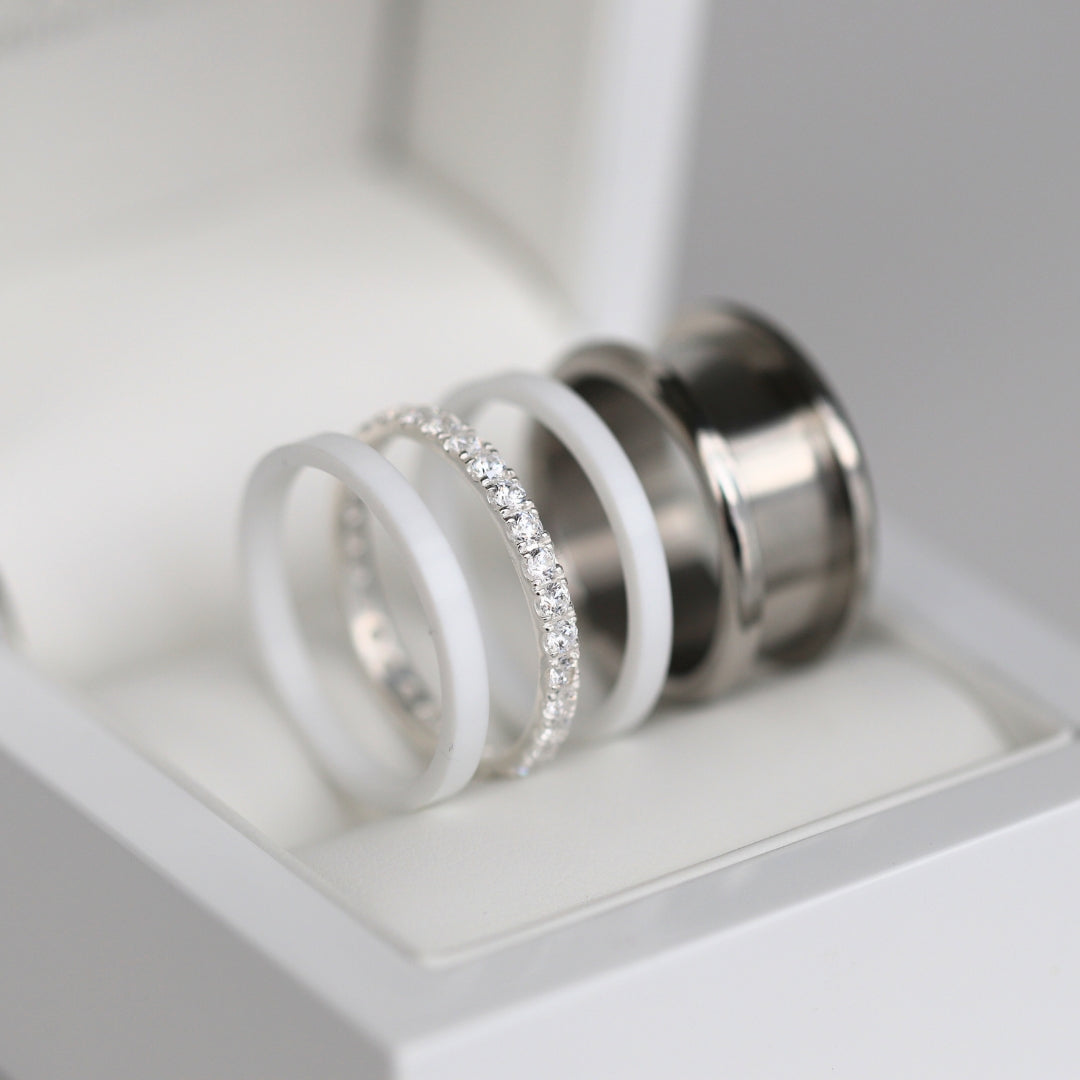 bague mood interchangeable ouverte aura couleur blanc avec cristaux de verre