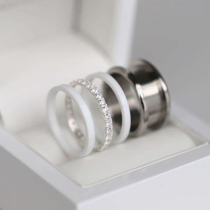 bague mood interchangeable ouverte aura couleur blanc avec cristaux de verre