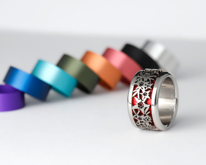 bague mood interchangeable suisse edelweiss avec couleurs à choix
