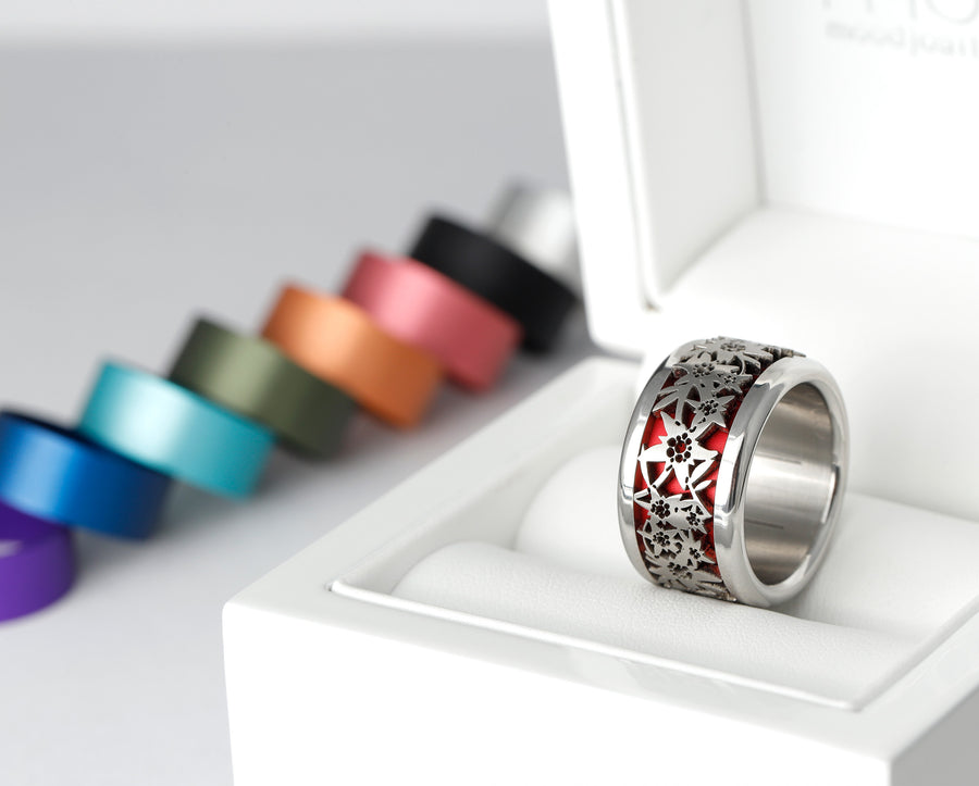 bague mood interchangeable suisse edelweiss avec couleurs interchangeables