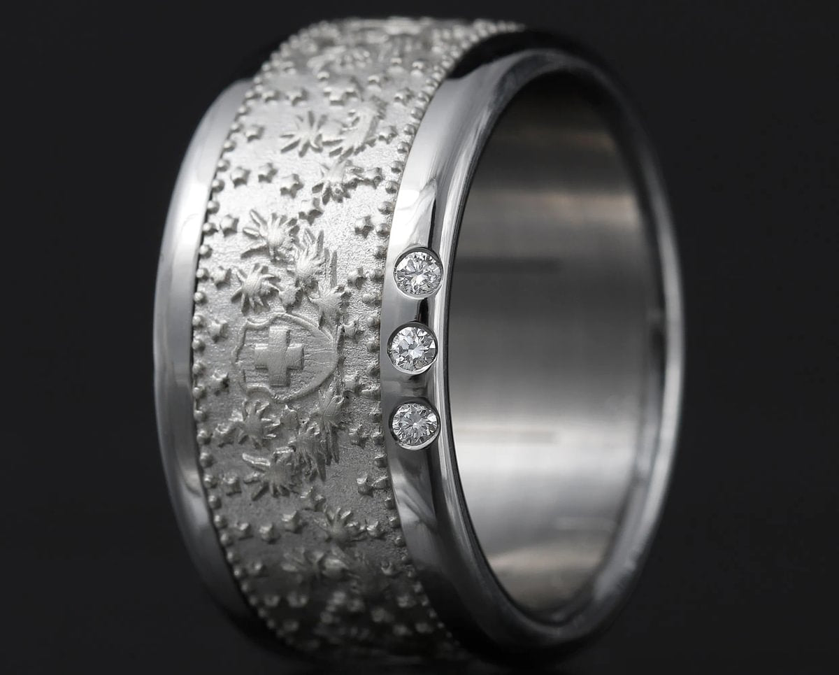 Bague mood Helvetia en argent 925 avec motifs de piece de monnaie suisse acheter en ligne Mood Collection