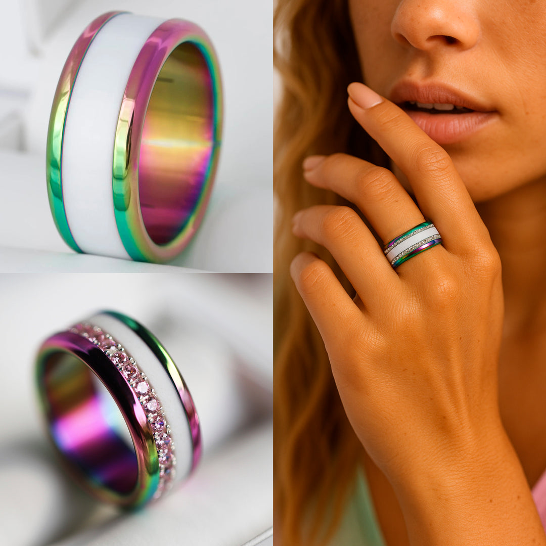 Base extra small arrondie polie "Rainbow" en acier inoxydable pour bague mood interchangeable