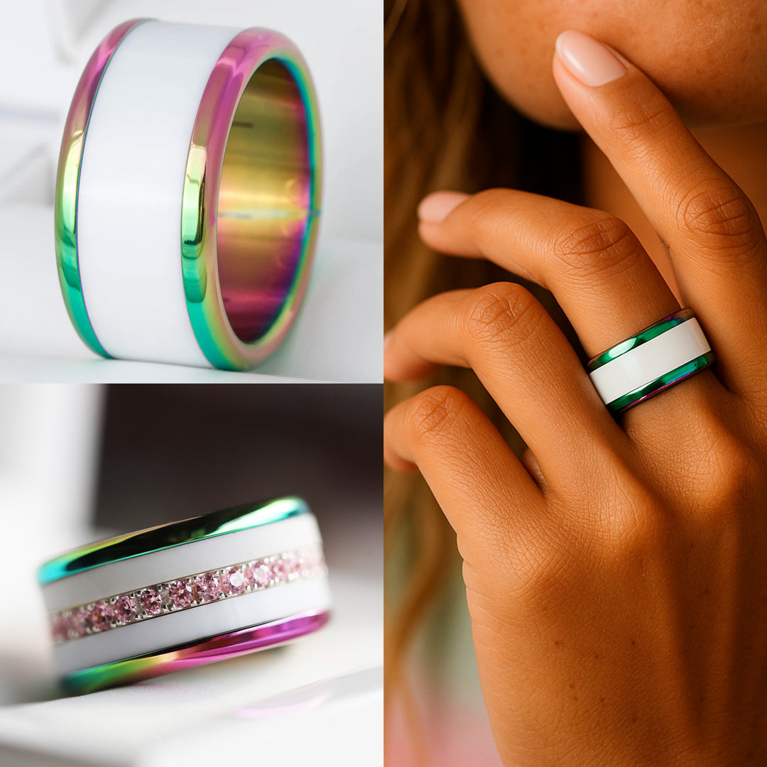 Base small arrondie polie "Rainbow" en acier inoxydable pour bague mood interchangeable